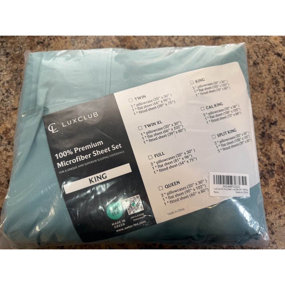 LuxClub TEAL 4 Piece Luxury Sheet Set Ultra Soft Cooling Deep Pocket King Size